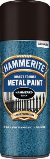 Picture of Hammerite Hammered Black Metal Spray Paint 400ml Direct To Rust