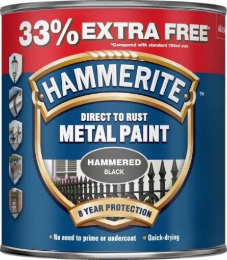 Picture of Hammerite Hammered Black Metal Paint 1L Direct To Rust