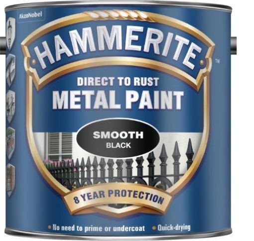 Picture of Hammerite Smooth Black Metal Paint 2.5L Direct To Rust