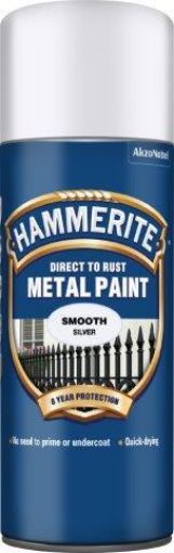Picture of Hammerite Smooth Silver Metal Spray Paint 400ml Direct To Rust
