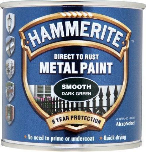 Picture of Hammerite Smooth Dark Green Metal Paint 250ml Direct To Rust