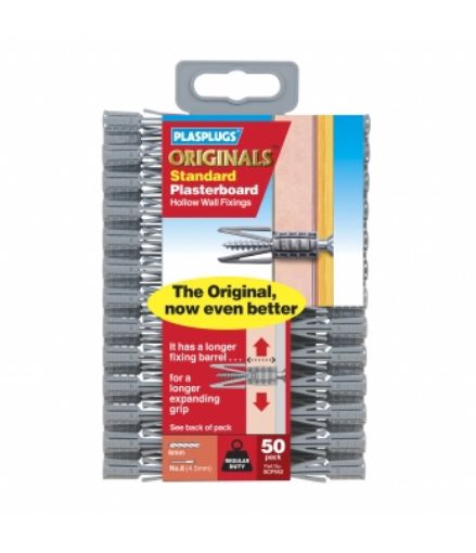 Picture of Plasplugs Originals Plasterboard Fixings Pack of 50 Heavy Duty Cavity Wall Plugs