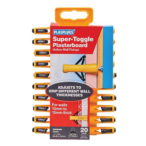 Picture of Plasplugs Super Toggle Cavity Anchors Pack of 20 Heavy Duty Plasterboard Fixings